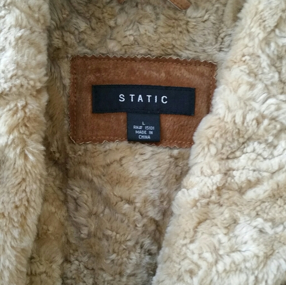 Chestnut Brown Leather Shearling Coat Jacket L - Picture 3 of 5